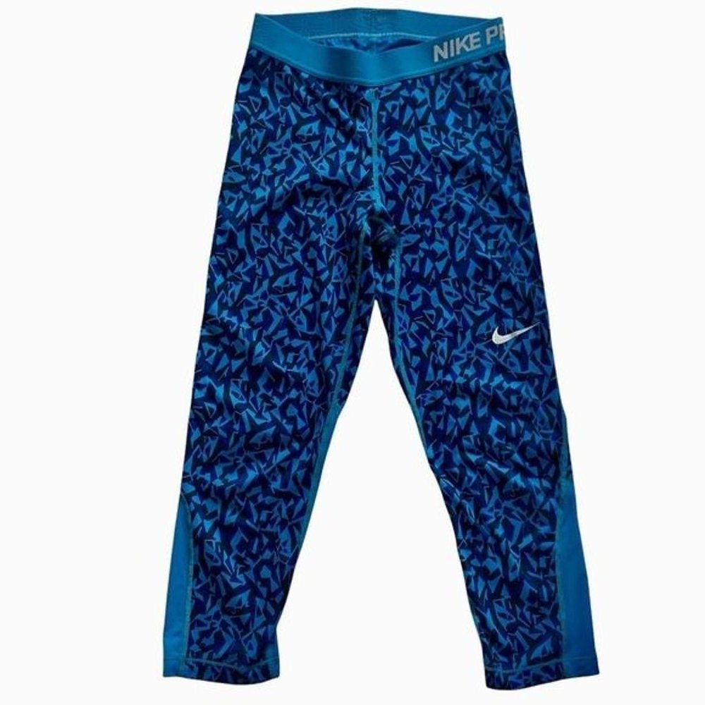 Nike Pro Dri-Fit Blue and Black Cropped 3/4 Length Leggings Size Small